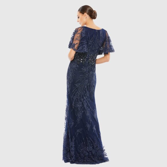 NWT Mac Duggal Vintage Flutter Sleeve Evening Gown Midnight 10 #8308 - Picture 4 of 8